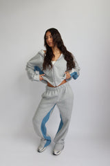 TRACKSUIT WITH DENIM PARTS – MELANGE GRAY