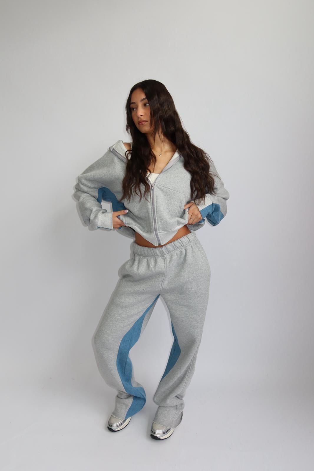 TRACKSUIT WITH DENIM PARTS – MELANGE GRAY