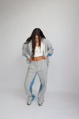 TRACKSUIT WITH DENIM PARTS – MELANGE GRAY