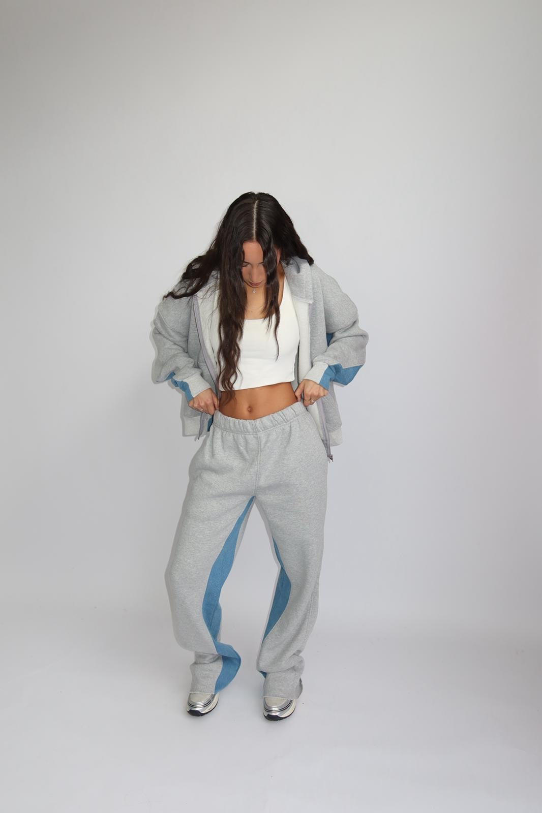 TRACKSUIT WITH DENIM PARTS – MELANGE GRAY