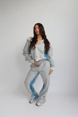 TRACKSUIT WITH DENIM PARTS – MELANGE GRAY