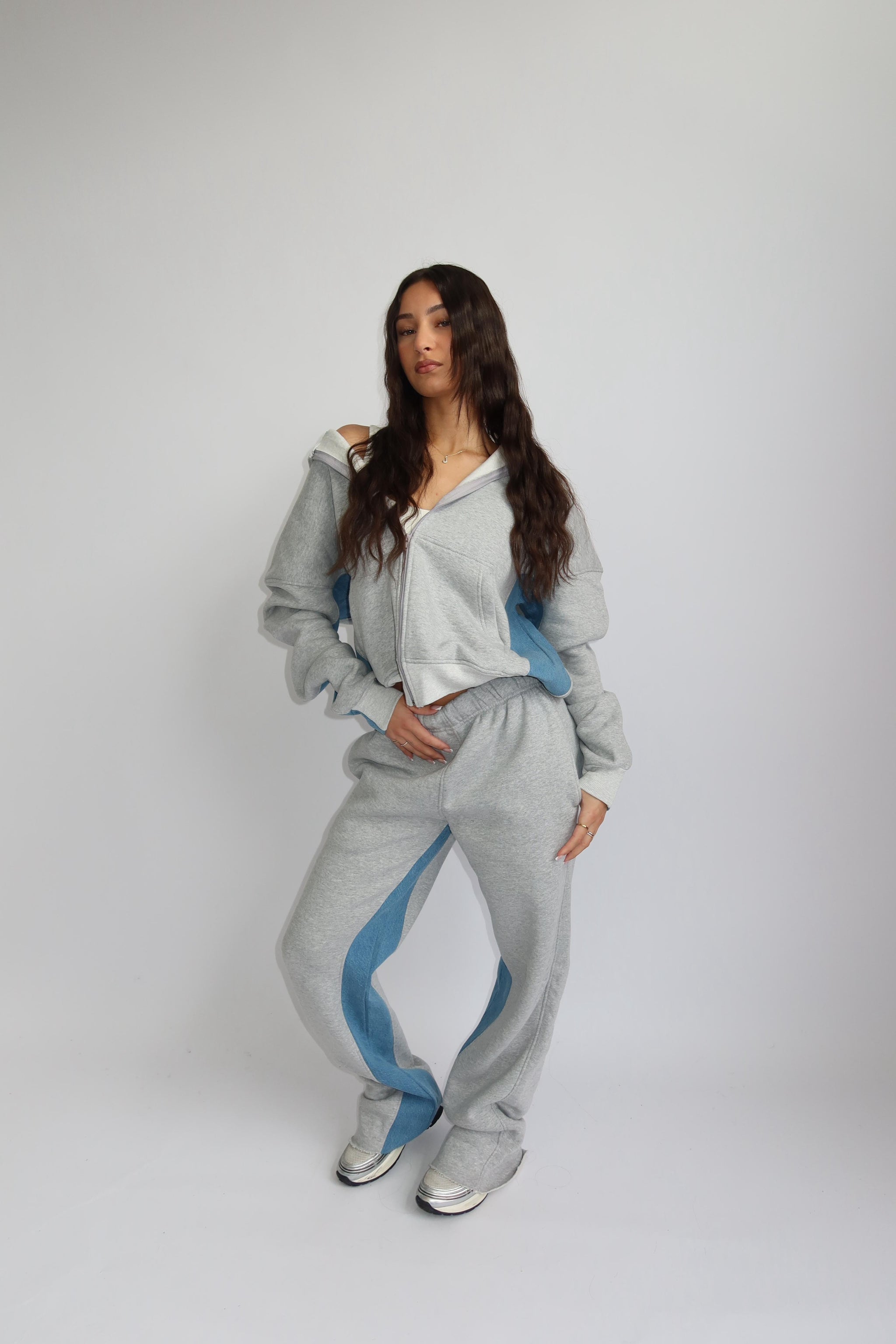 TRACKSUIT WITH DENIM PARTS – MELANGE GRAY