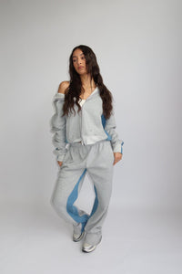 TRACKSUIT WITH DENIM PARTS – MELANGE GRAY