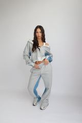 TRACKSUIT WITH DENIM PARTS – MELANGE GRAY