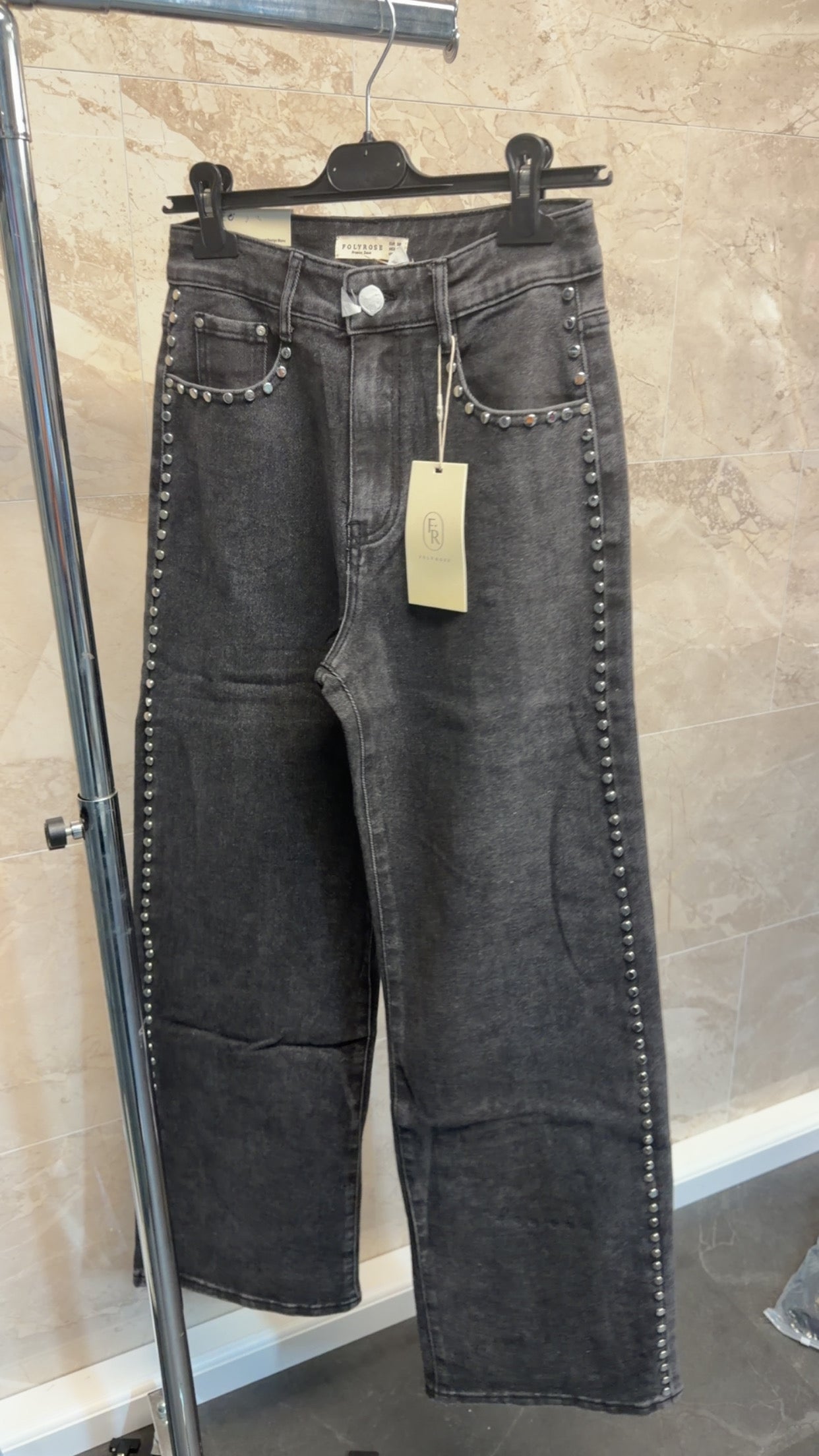 Lange broek zwart studs maat S