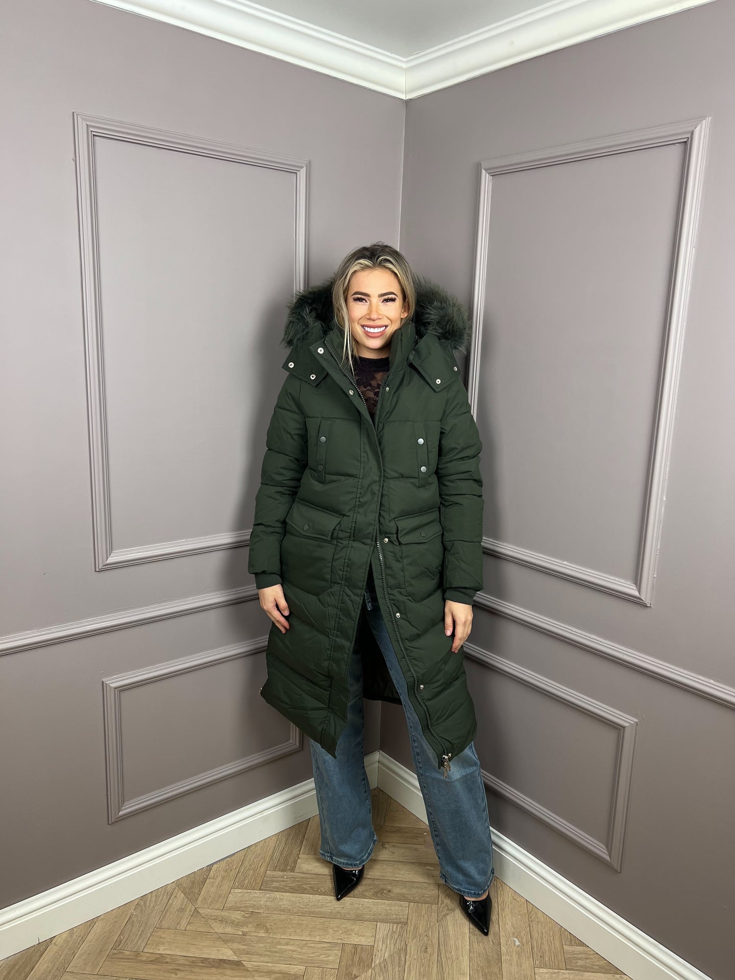 Winterjas met bondkraag Groen