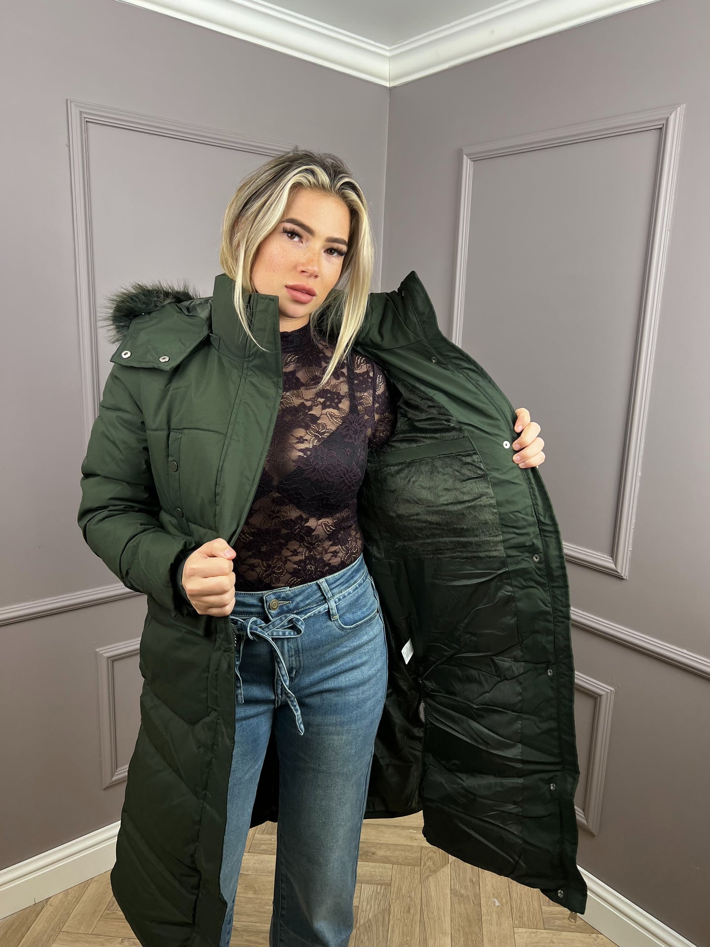 Winterjas met bondkraag Groen